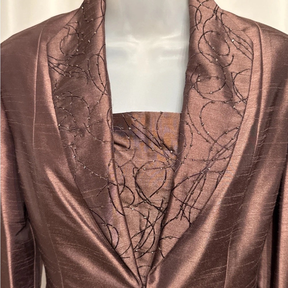 Jessica Howard 2 Piece Formal Suit Set Size 6 Brown Embroidered NWT - Picture 3 of 14